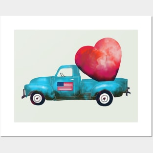 Vintage Truck Heart Valentine's Day Posters and Art